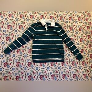 J Crew Striped Green and White Rugby Polo Shirt